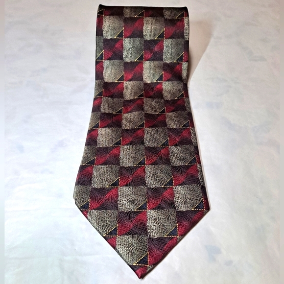 Gasparo "Extra Long" 💯 Silk Designer Necktie 65"x4" Burgundy/Silver/Black Plaid - Picture 4 of 9